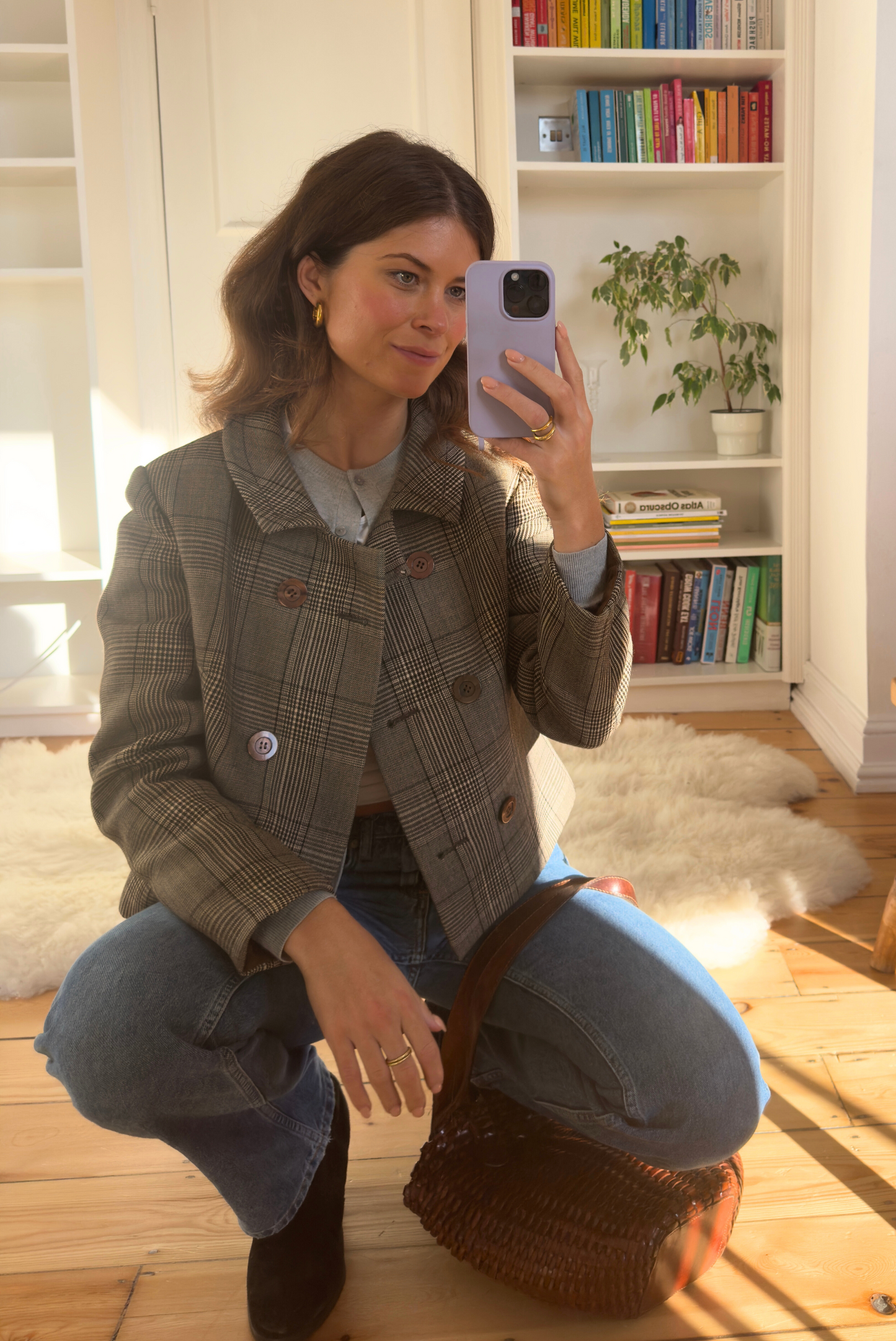 Short Double Breasted Check Jacket