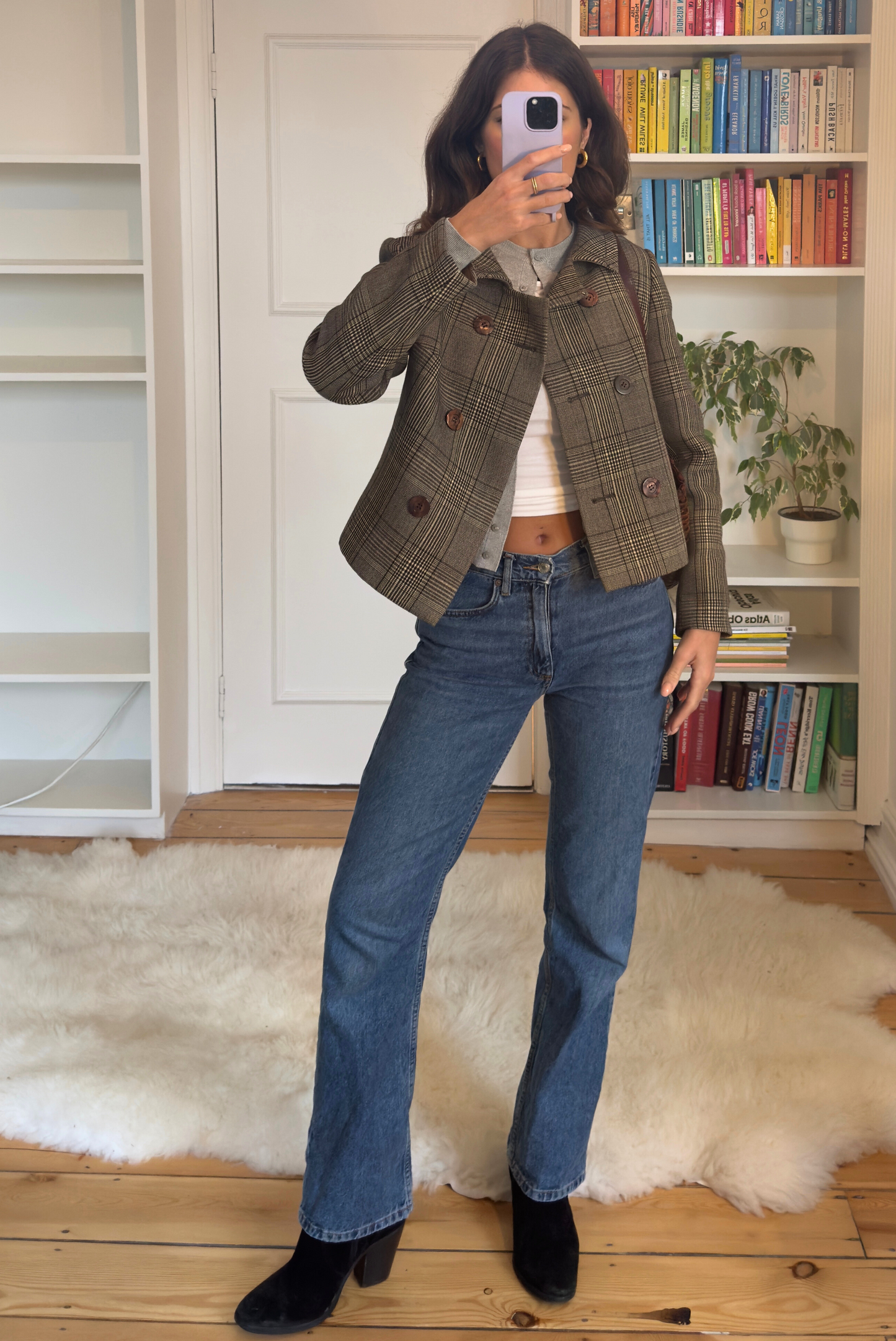 Short Double Breasted Check Jacket