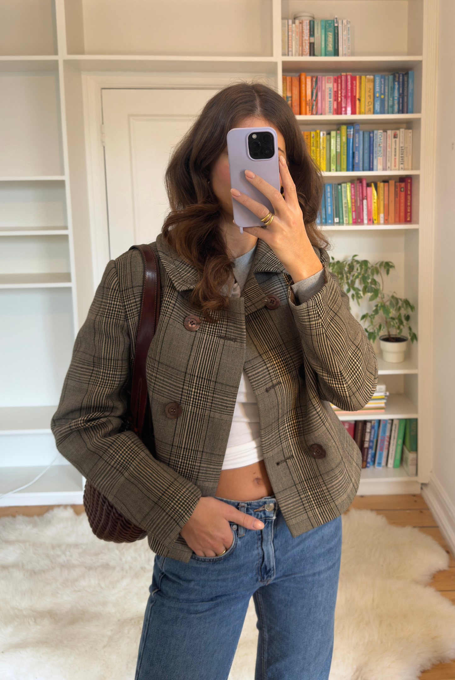 Short Double Breasted Check Jacket