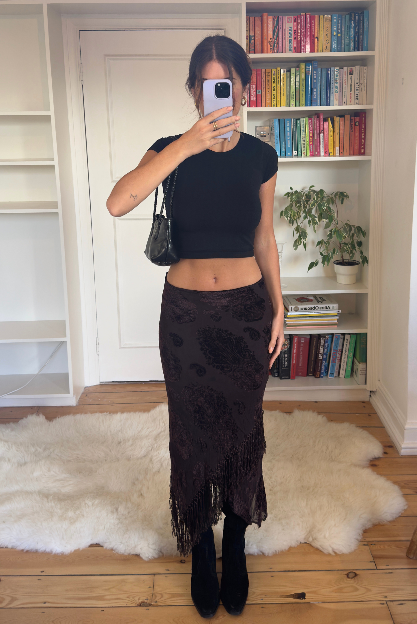 Silk Velvet Skirt with Tassels