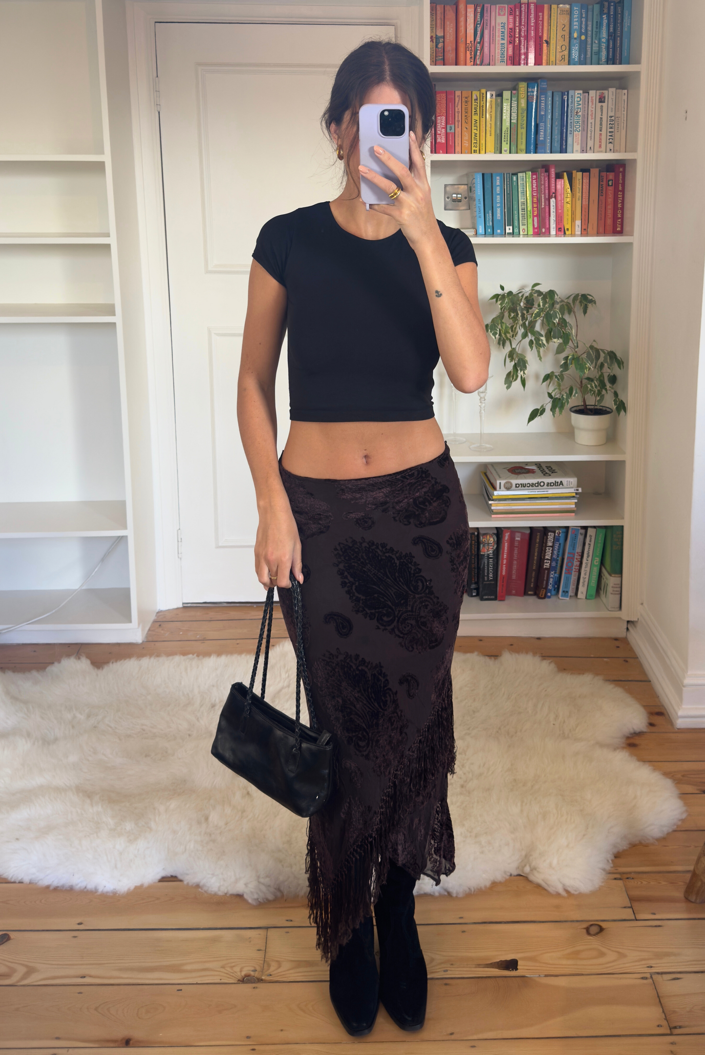 Silk Velvet Skirt with Tassels