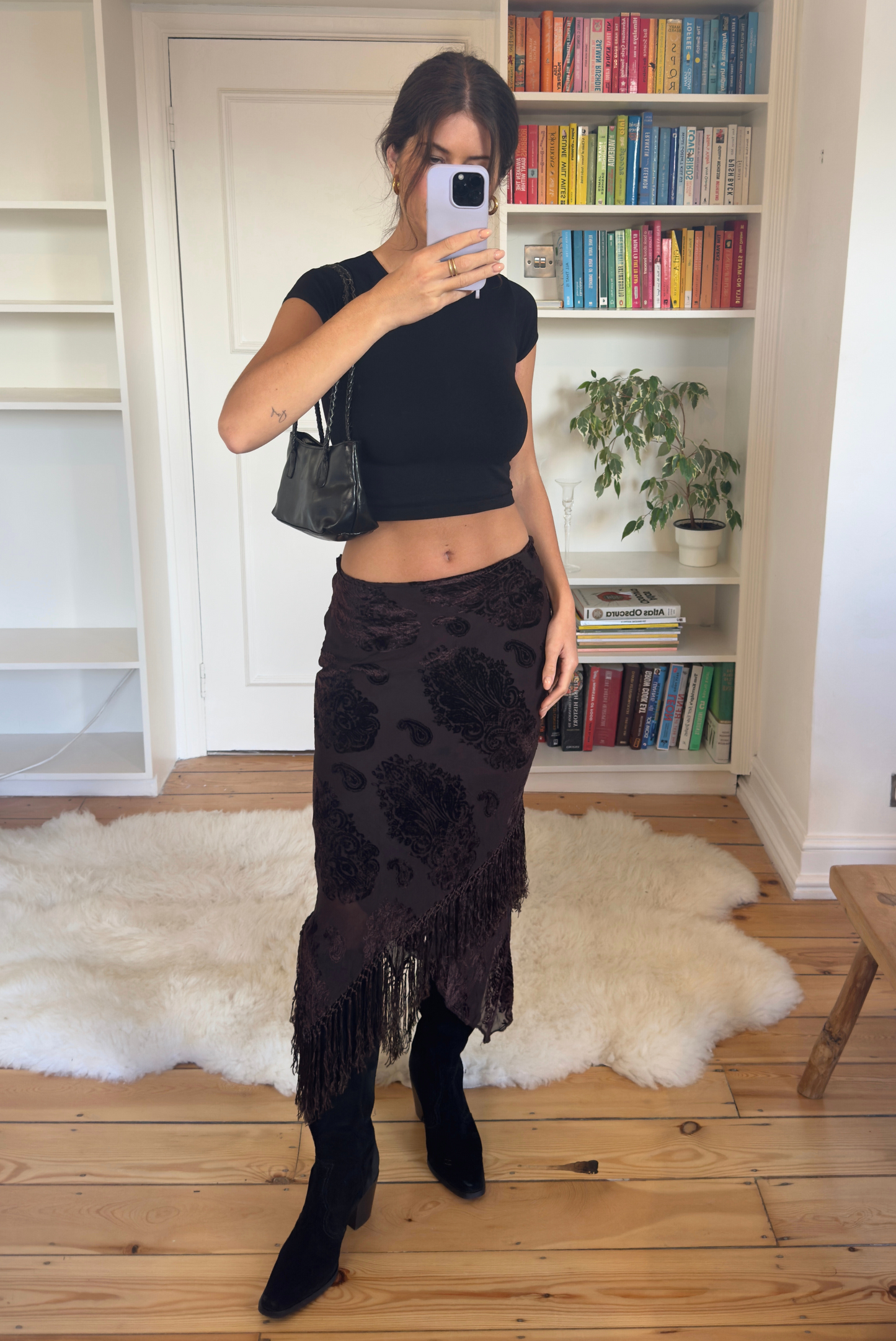 Silk Velvet Skirt with Tassels