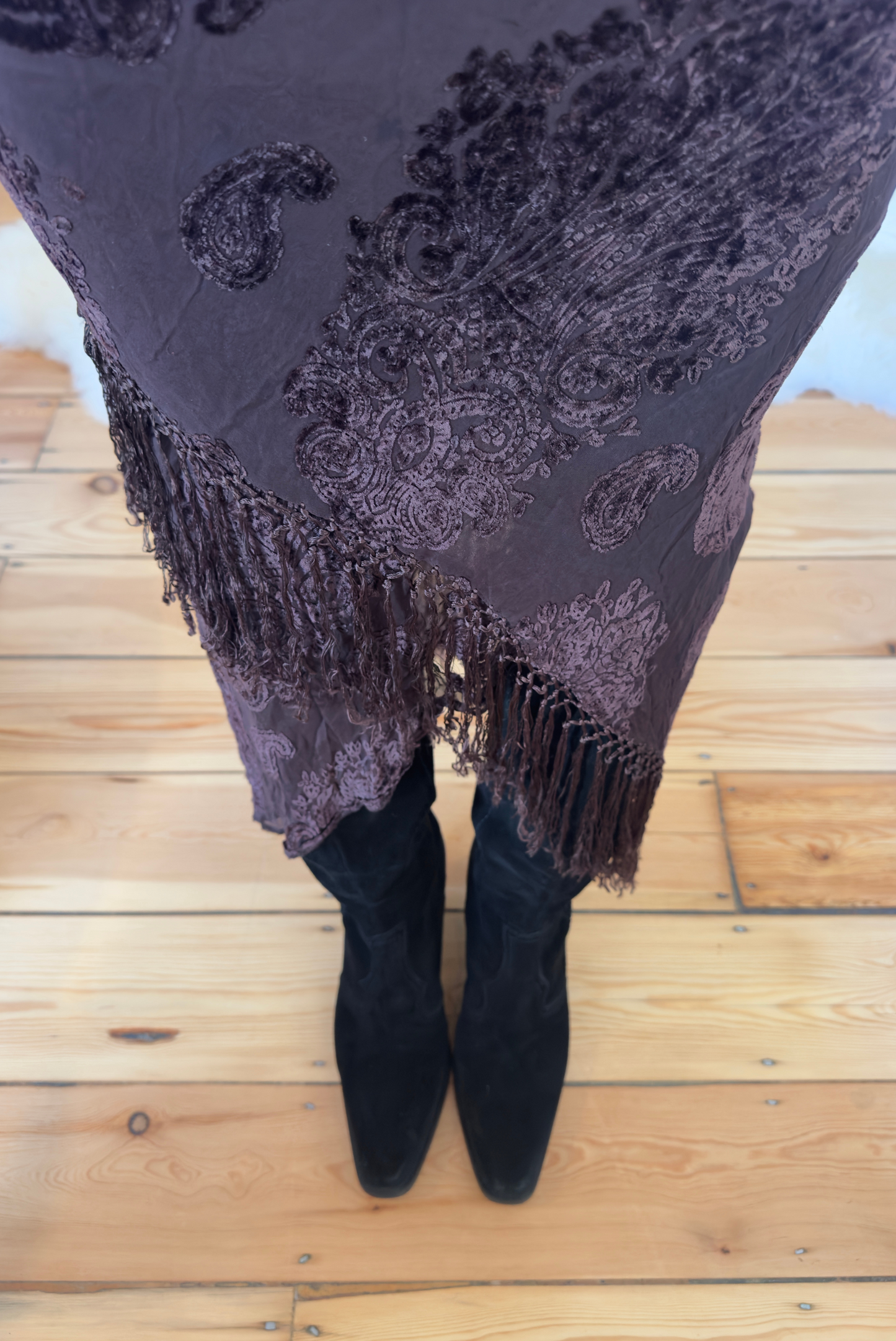 Silk Velvet Skirt with Tassels