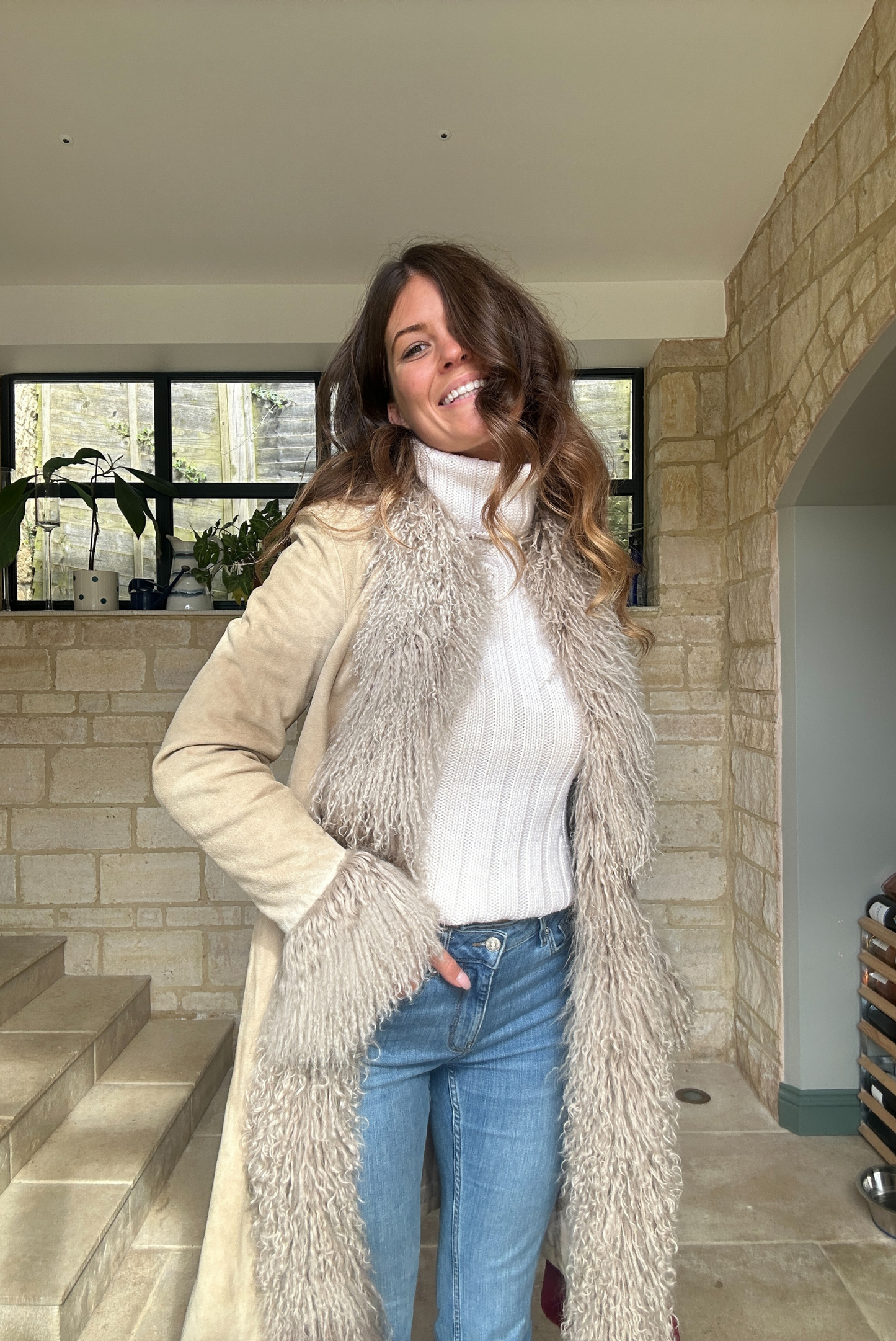 100% Real Suede Mongolian Sheepskin Coat