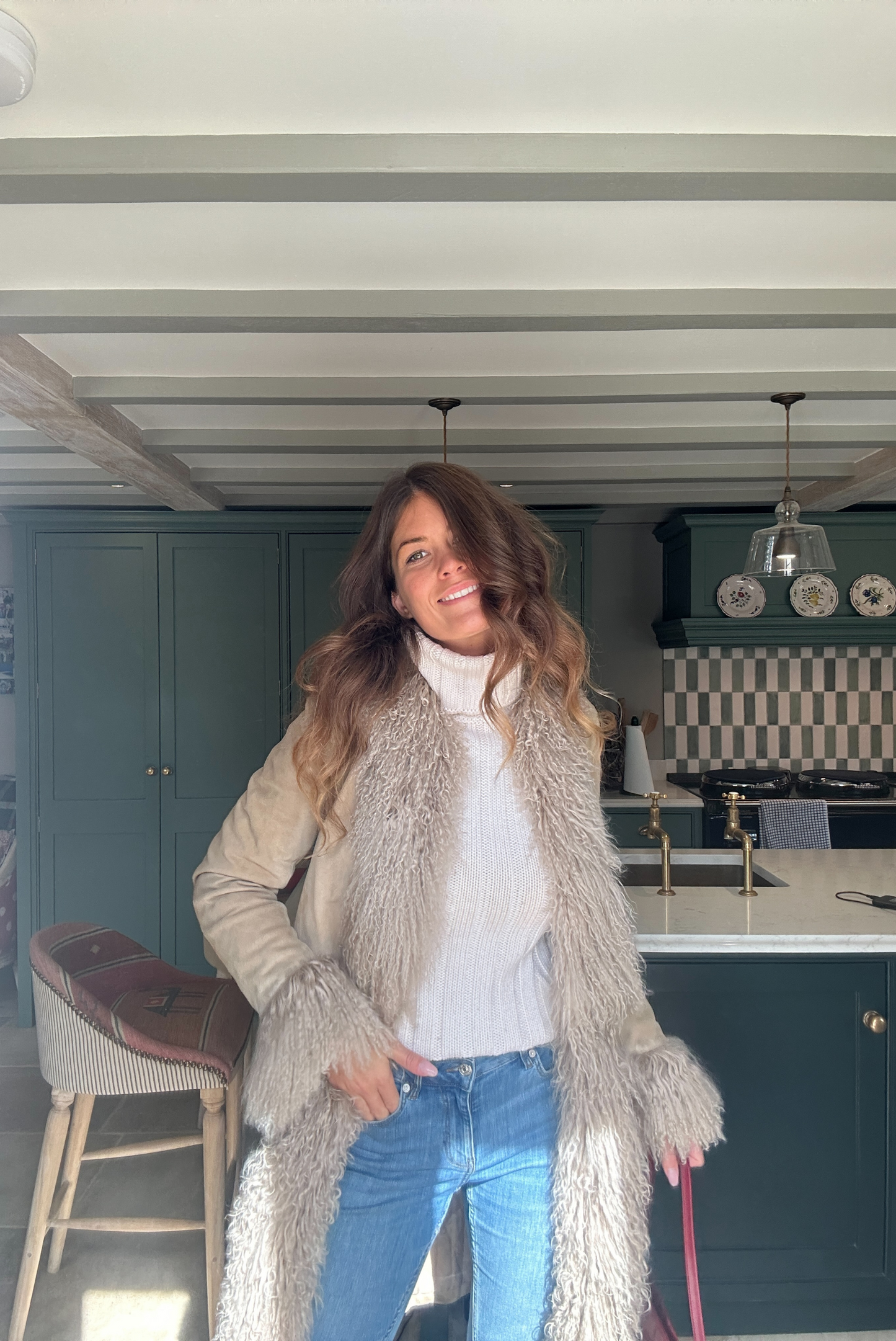 100% Real Suede Mongolian Sheepskin Coat